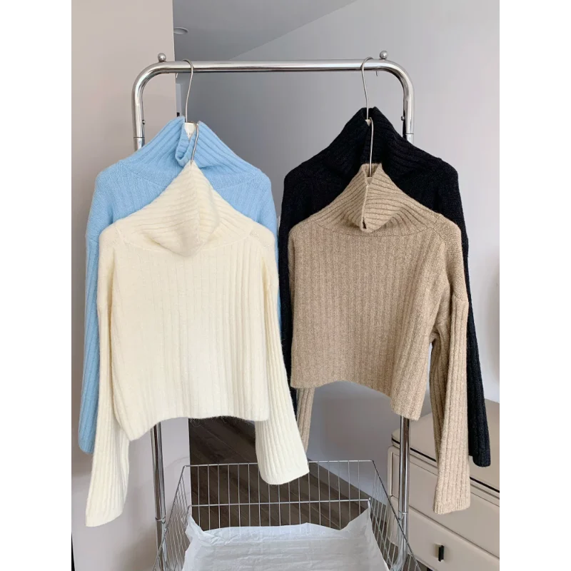

Short Turtleneck Pullover Sweater for Women Autumn and Winter Loose Thickened Bottoming Pit Striped Sweater Top