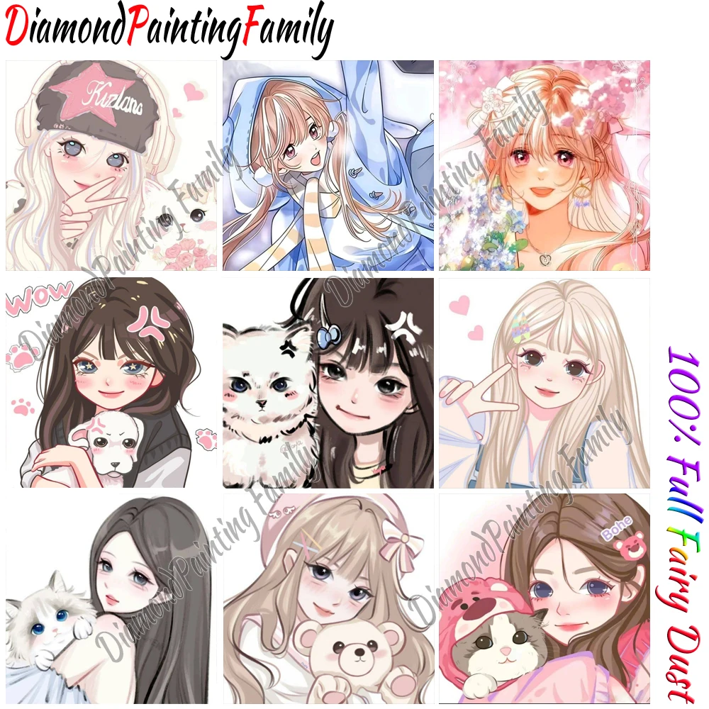 

Diamond Painting Family Full Fairy Dust Crystal Resin Diamond Dot Art Cut Pet Girls AB Drill Embroidery Set Mosaic Painting Kits
