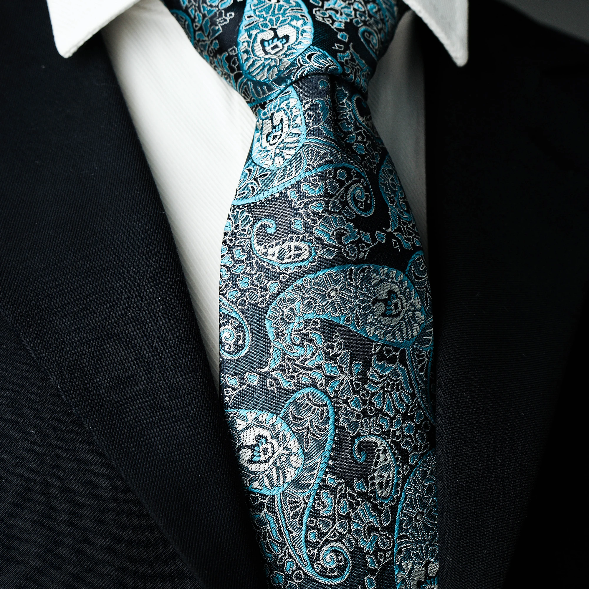Herren-Krawatte mit 8cm Breite, Cashew-Blumenmuster, Klassische Seidenkrawatte, Gewebtes Paisley-Jacquard-Muster, Formelle Krawatte für Hochzeit, Party und Business – Detail 13