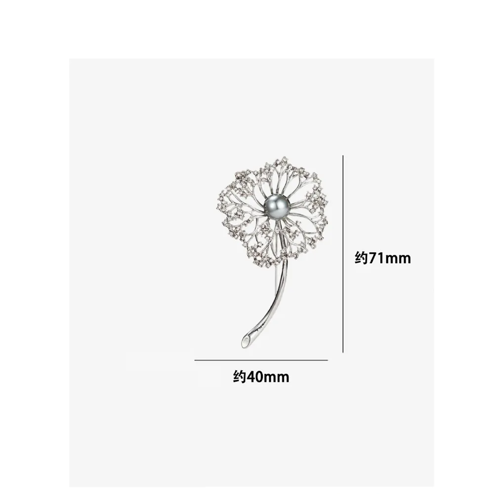 Ajojewel Silver-color Hollow CZ Dandelion Brooch Pearl Suit Pin For Cloth Vintage Style Costume Jewelry Fashion Gift Items