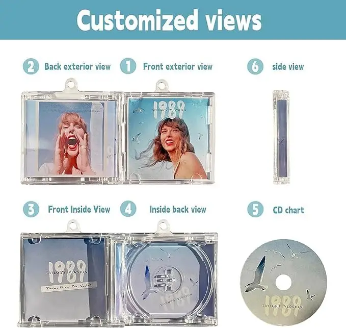 2pcs Custom Mini Album Cover CD Case with NFC Function Pendant, Personalized TS Keychain, Gift for Swifties Music Lovers