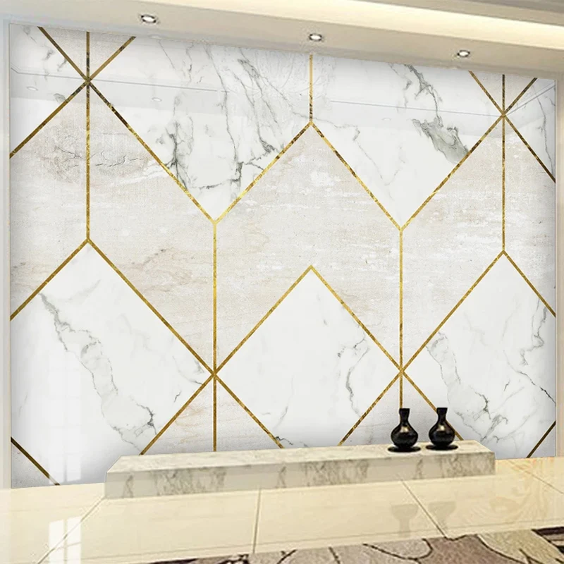 Custom Any Size Mural Wallpaper 3D Stereo Geometric Line Marble Wall Painting Living Room TV Sofa Luxury Home Decor Mural