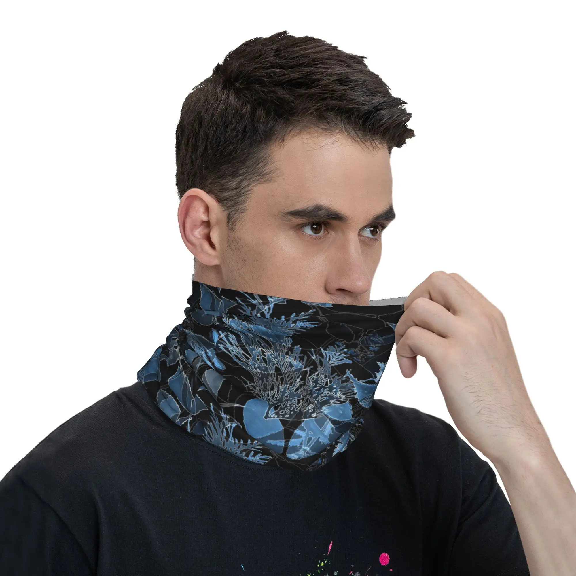 Blue Leaf Bandana Neck Gaiter Gedrukt Masker Sjaal Warme Hoofdband Rijden Unisex Volwassene Het hele seizoen