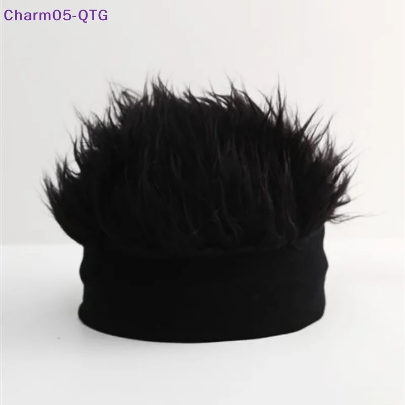 หมวกวิกผมสั้นแบบใหม่ สไตล์ตลก สำหรับผู้หญิงและผู้ชาย หมวกบีนนี่แนวสตรีทฮิปฮอป หมวกทรงเรโทรแบบมีปุ่มและผมปลอมสุดฮา