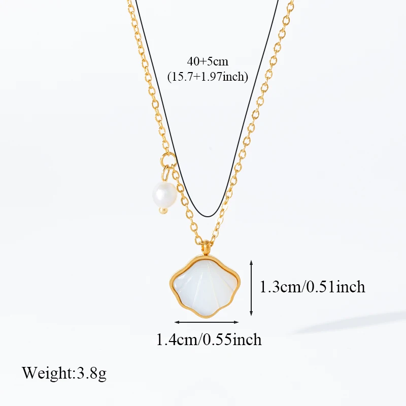 GANEMLY 316L Stainless Steel White Shell Stone Pendant Necklace For Women Fashion Neck Chain Waterproof Jewelry Gift Collar