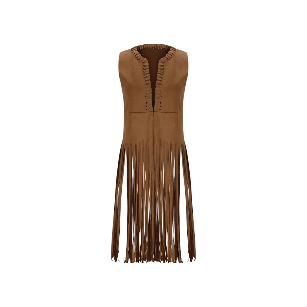 Fringe Vest Women Sleeveless Vest Long Cardigan Tassel Capelet Overall Jumpsuit Spring Summer