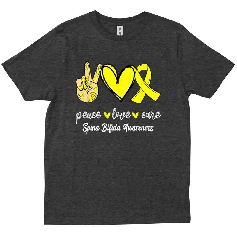 Футболка Peace Love Hope с желтой лентой Spina Bifida Awareness