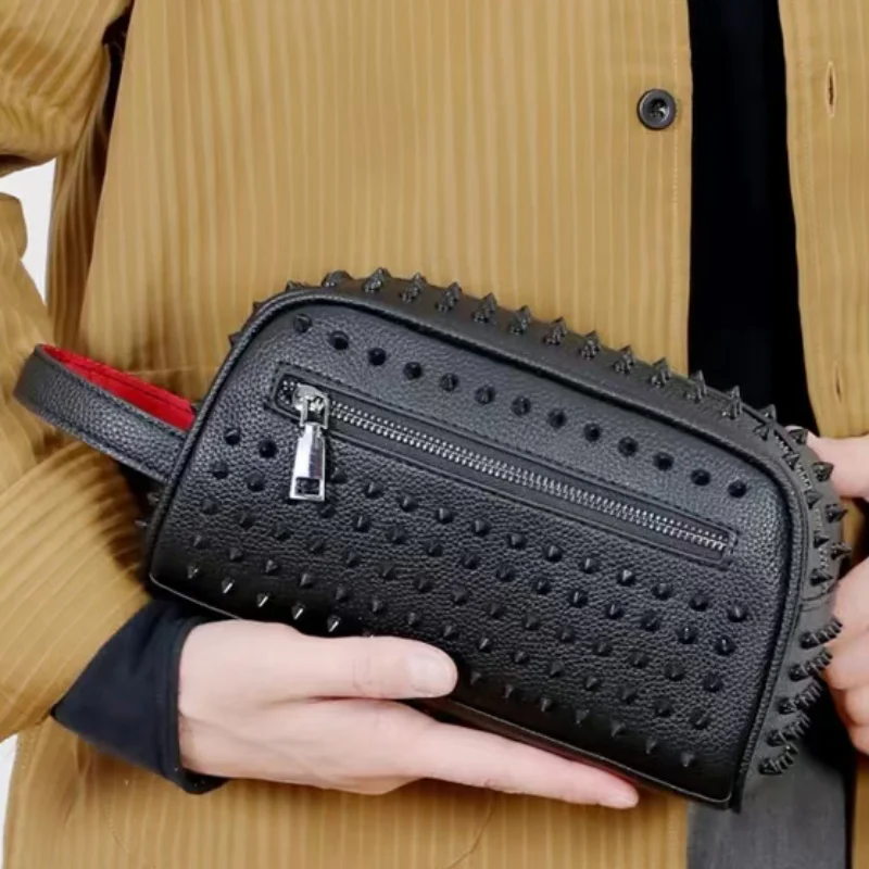 

Модный индивидуальный клатч с заклепками, мужской высококачественный кожаный дизайн, водонепроницаемый кошелек, многофункциональная сумка на молнии контрастного цвета