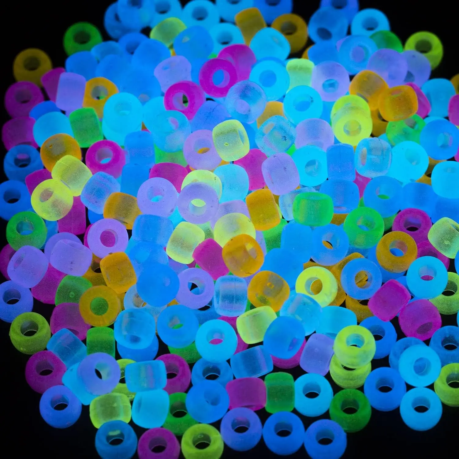 6x9mm Glow in The Dark Pony Acrylic Beads Kandi Bulk for Hair Bracelet Keychains DIY Crafts Round Bead