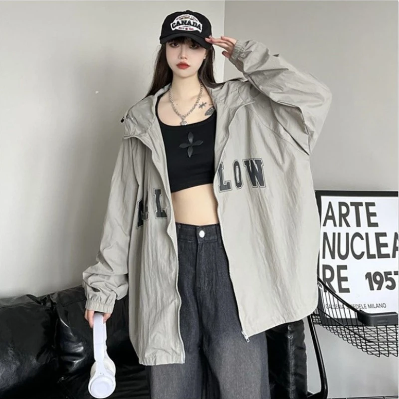 Frauen Jacke koreanische Version der Sonnencreme Kleidung Sommer neue Kapuze Sonnencreme Kleidung Modetrend lose Dünn schnitt Mantel