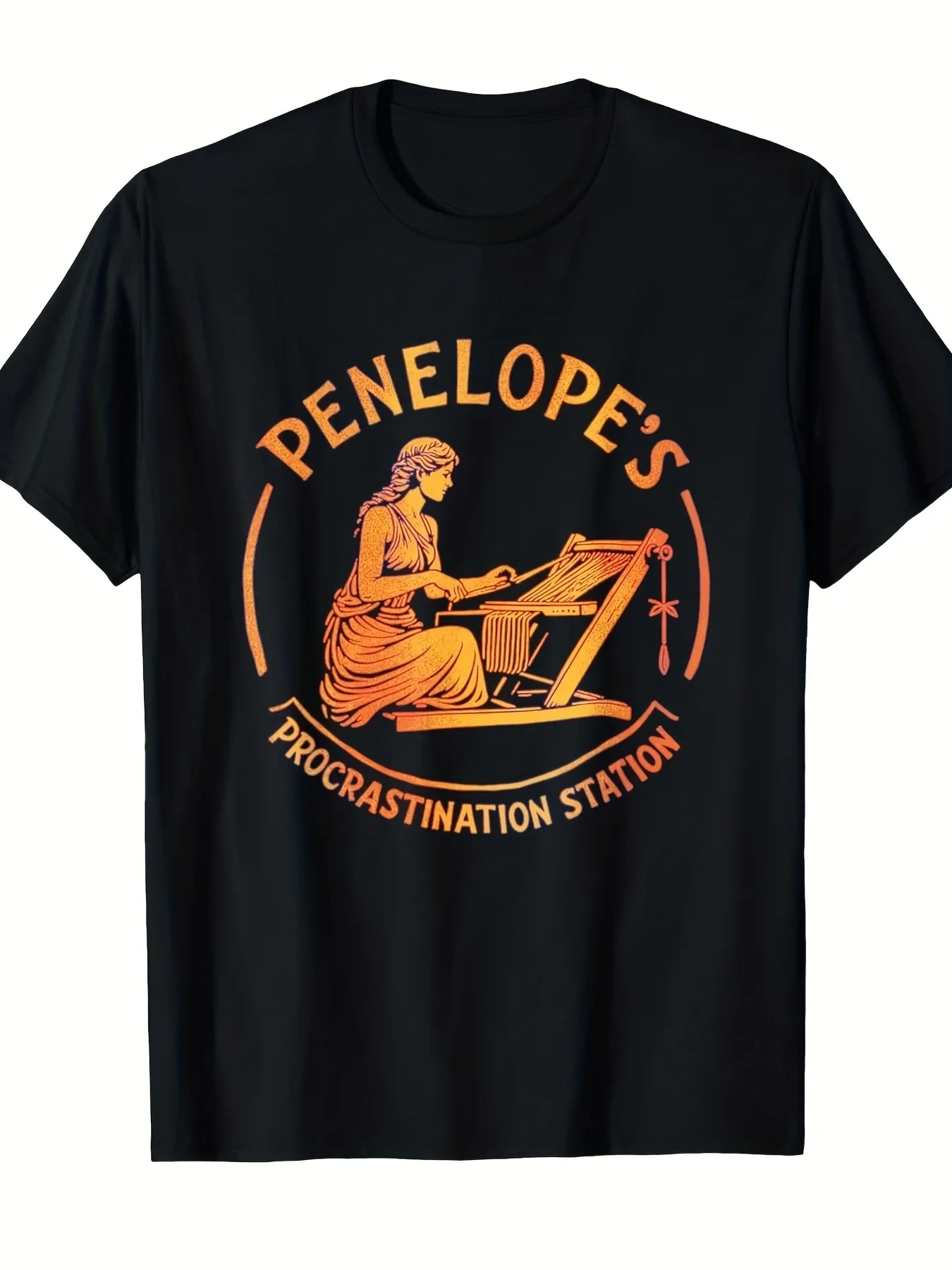 Men'S Penelope'S Procrastination Station Greek Mythology T-Shirt | Retro Vintage Design With Odyssey-Inspired Graphic, Orange Ca