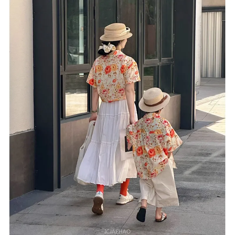 

Beach Family Vacation Floral Shirts Holiday Flower Clothes Father Mother and Daughter Matching Clothing Son Holiday Parent-child