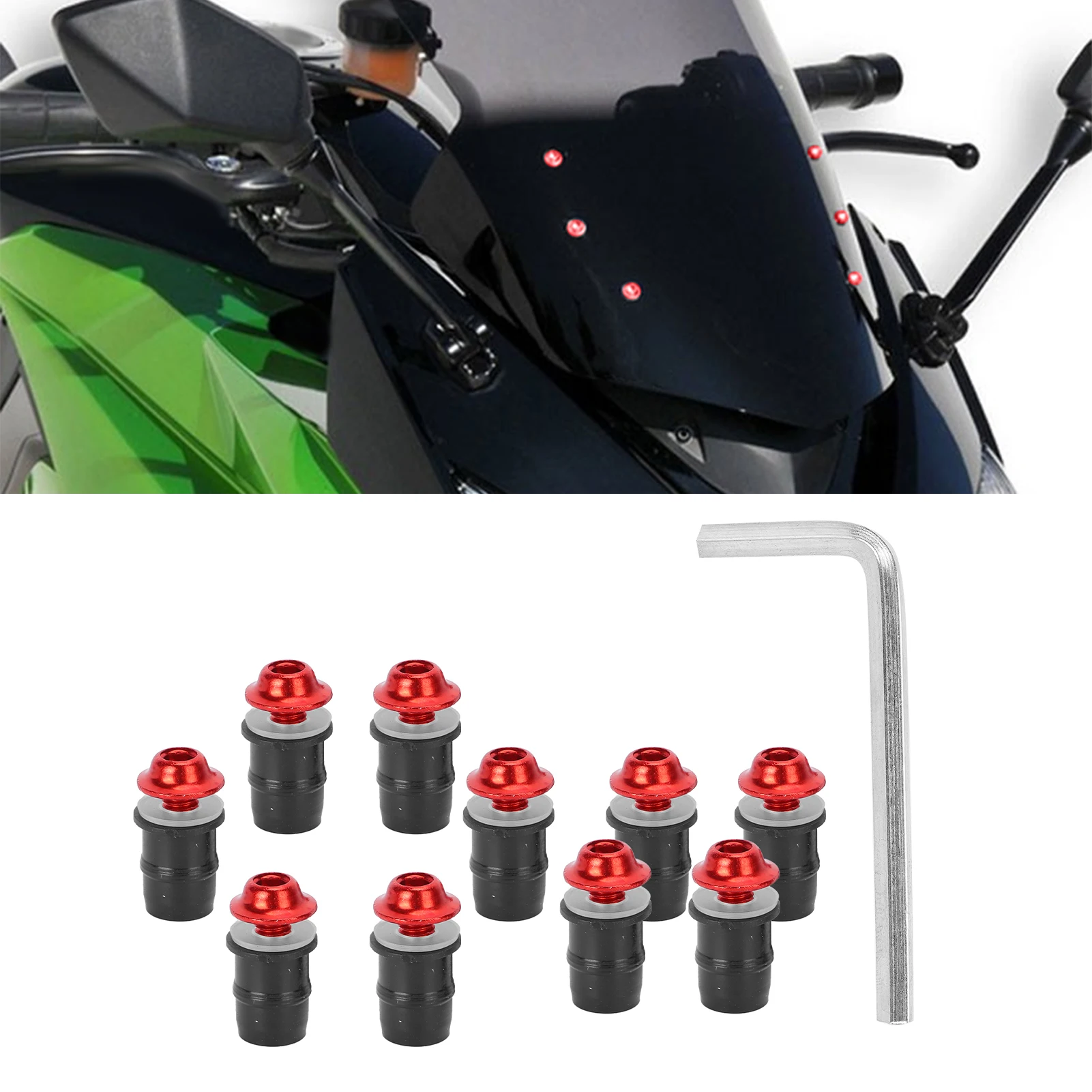 10PCS Motorcycle M5x16mm/0.6in Windscreen Windshield Screw Bolts Kit Universal With WrenchBlack