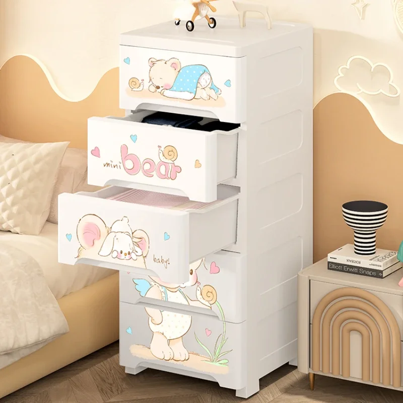 5-layer Plastic Drawer Storage Cabinet, Children Baby Clothes Toy Holder with Wheels, Bedroom Living Room Organization Rack 124