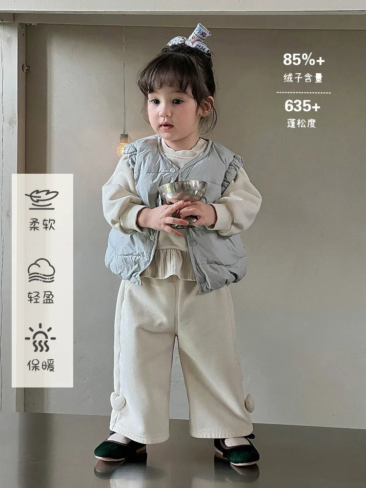 Autumn and Winter Girls' Down Vest aInfant White Duck Down Lightweight Warm Vest Inner Liner Baby Outerwear