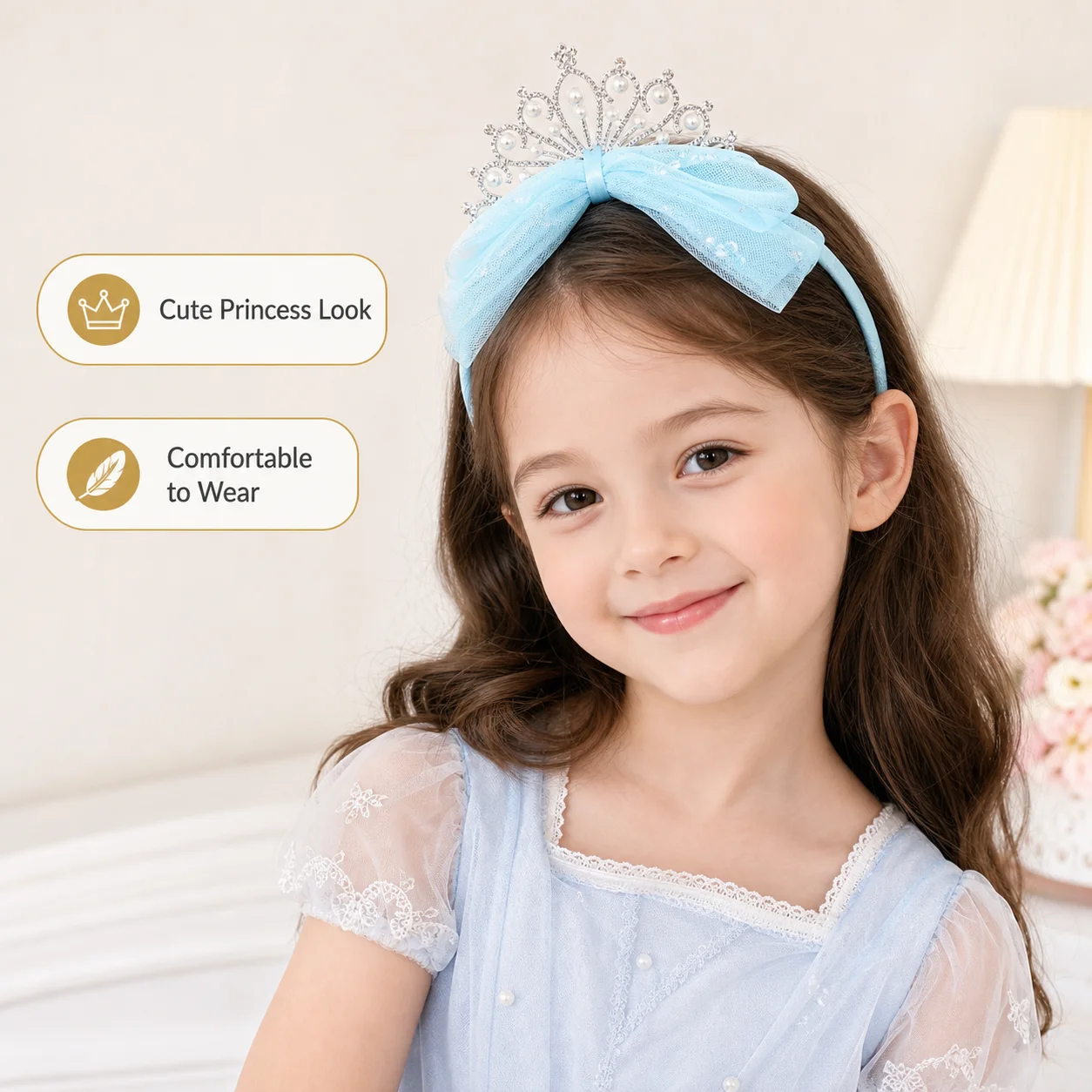

Bow Hair Accessories Super Fairy Princess Crown Headband Costume Headband Safe Children'S Hair Hoop For Birthday Party Festival