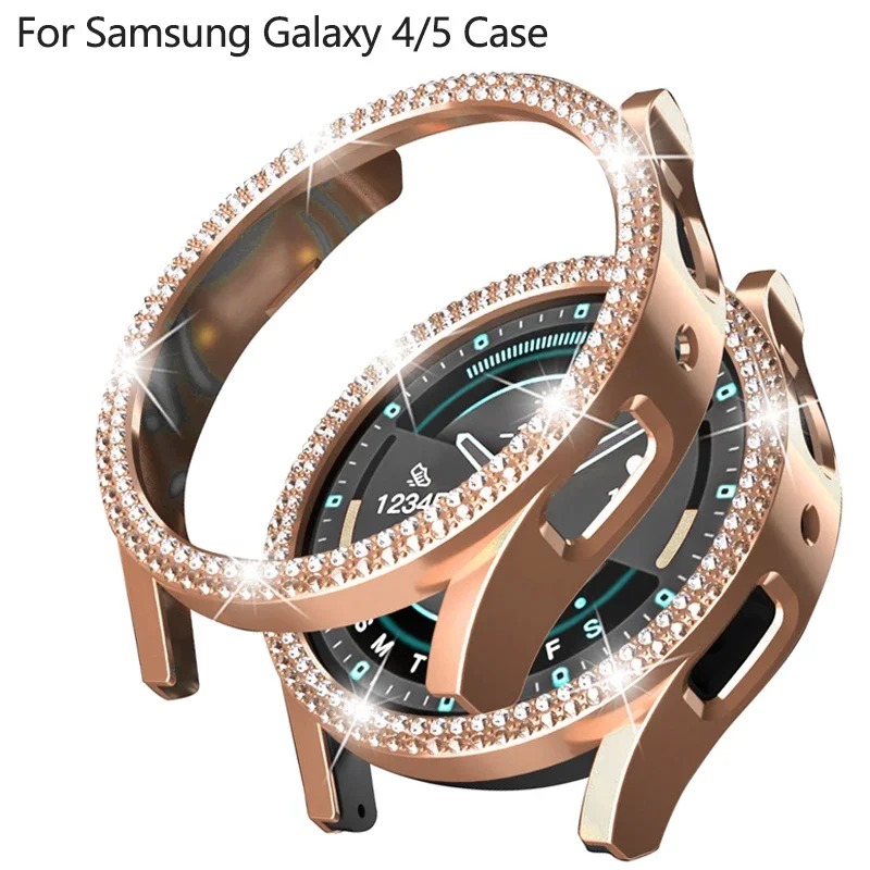 Diamond Case for Samsung Galaxy Watch 5/4 40mm 44mm Hollow Out Protective Shell Two Rows Bling Crystal Bumper Cover No Screen