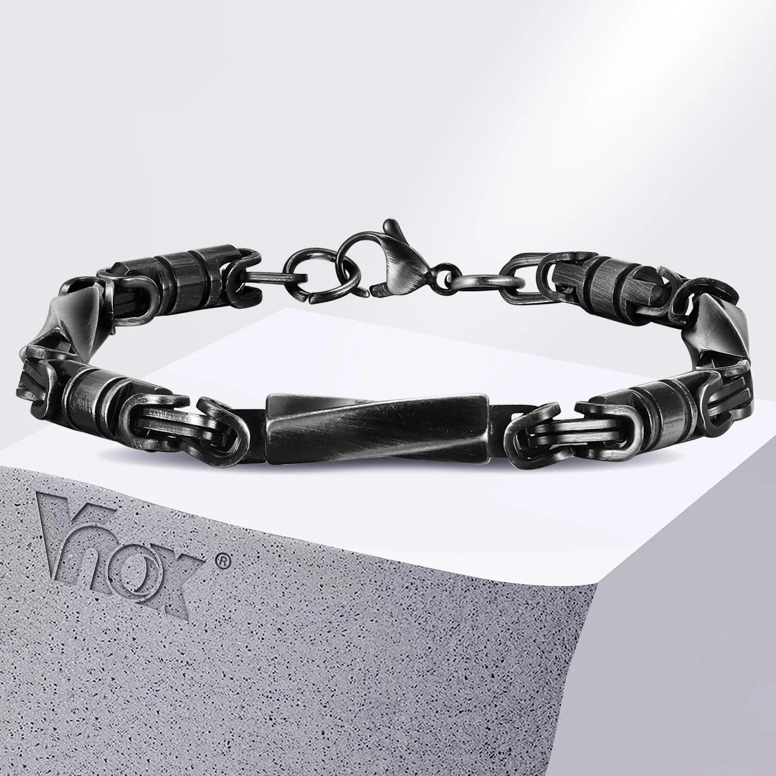 Vnox Stylish Stiching Byzantine Chain Mobius Metal Links Bracelets for Men Boys, Retro Oxidized Stainless Steel Rock Wristband