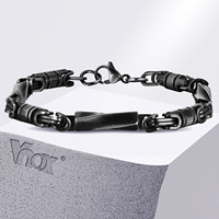 Vnox Stylish Stiching Byzantine Chain Mobius Metal Links Bracelets for Men Boys, Retro Oxidized Stainless Steel Rock Wristband