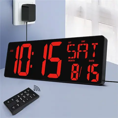 42cm Large Screen LED Digital Perpetual Calendar Clock Brightness Adjustable Temperature Date Week Display Alarm Clock with RE