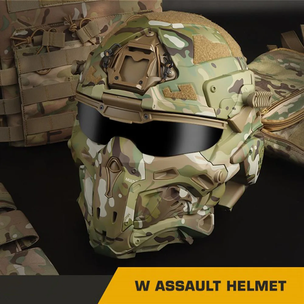 

Tactical Helmet Protective Mask Built-in Communication Headset, Anti-fog fan, Replaceable Lens, W Assault Helmet