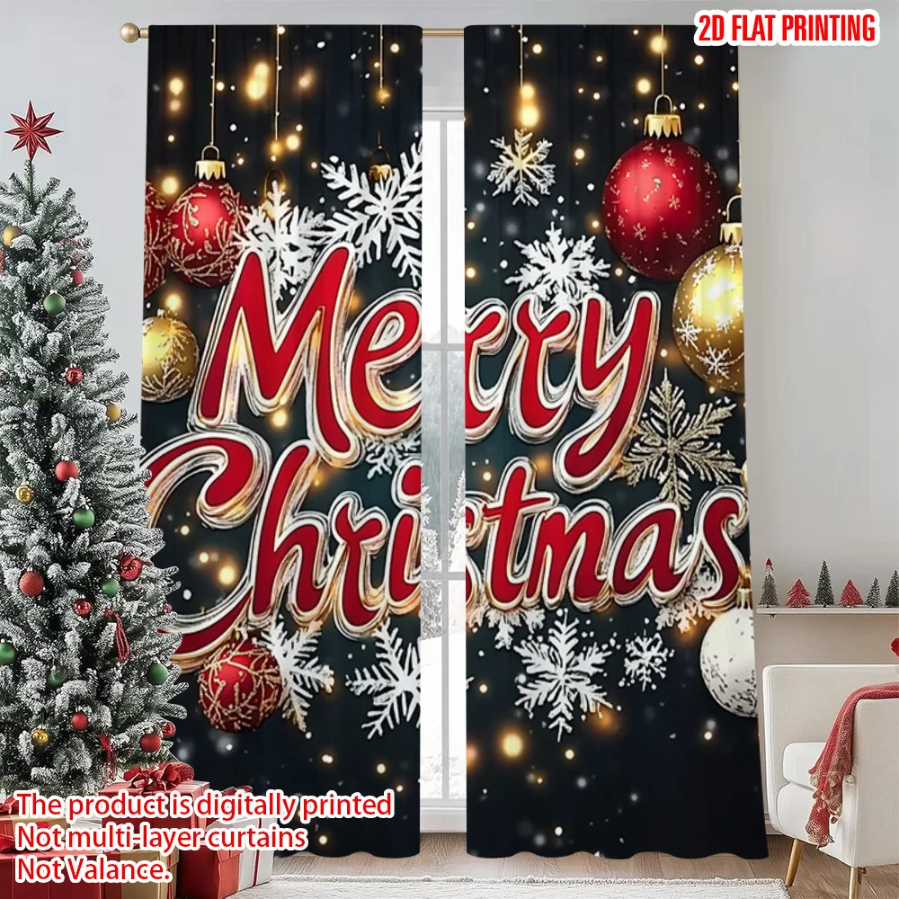 

2pcs 2D flat printing Merry Christmas Popular Curtains Christmas snowflakes 100% Polyester Without Electricity Versatile for
