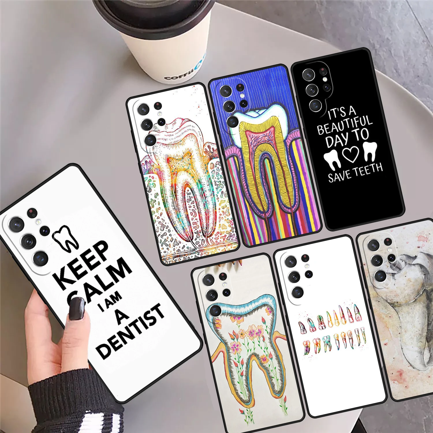 Cute Dentist Teeth Phone Case Cover Coque For Samsung Galaxy S24 Ultra 23 S22 Plus S21 FE S20 S8 S9 S10 Note 10 Pro Note 20