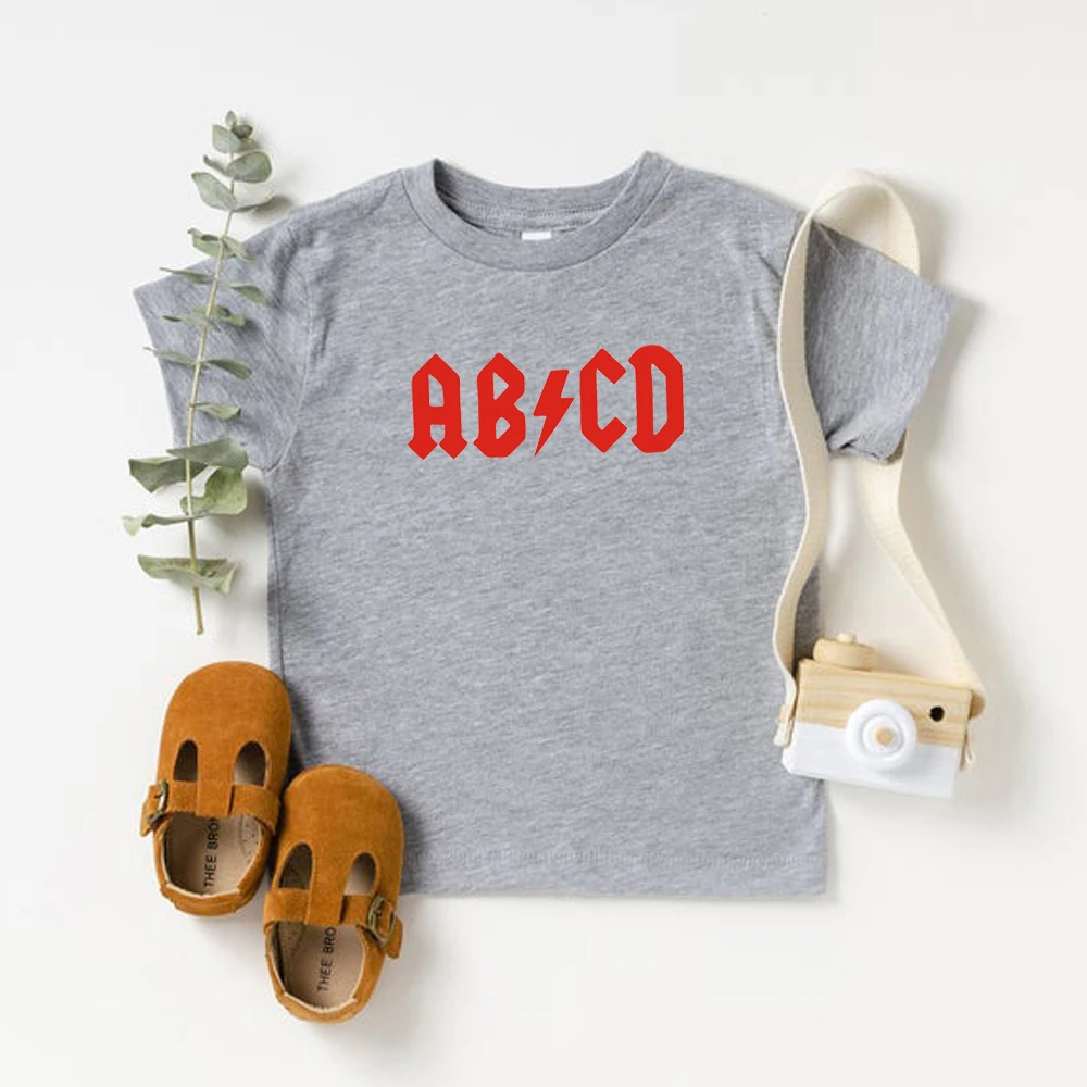 Camiseta con estampado de letras ABCD para niños, camisa para niños, ropa para niños pequeños, camisetas divertidas