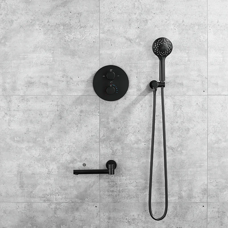 Luxury high pressure modern bathroom shower wall mounted black color rainfall shower set