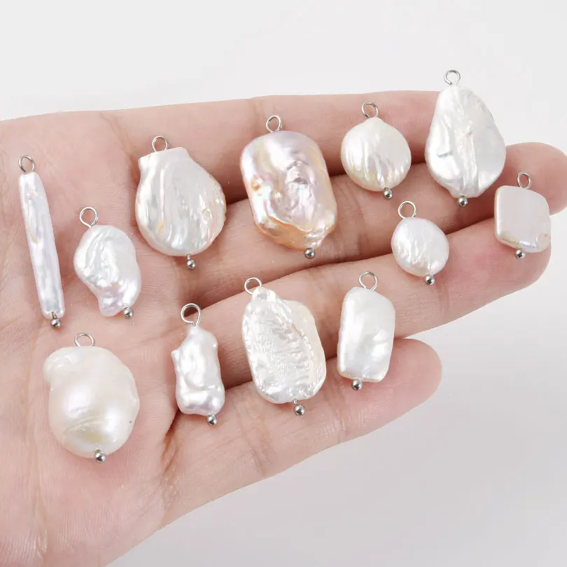 5pcs Special-Shaped Texture Stainless Steel Curved Needle Haplopore Pendant Fresh Water Pearl Diy Making Necklace Earring Charm