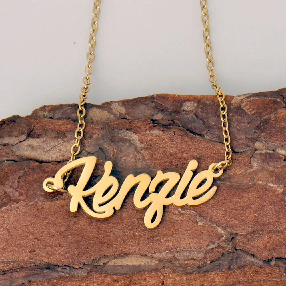 

AOLOSHOW Kenzie Gold Color Stainless Steel Name Necklace for Women Personalized Pendant Jewelry with Letters Charm Mother's Gift