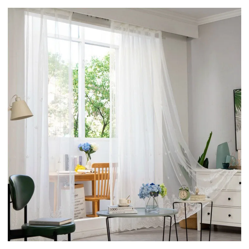 European Style Exquisite Mirror Flower Embroidered Gauze Curtain Curtains for Living Dining Room Bedroom