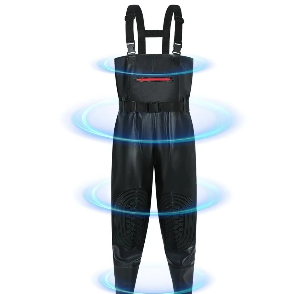 Useful PVC Fishing Suit Double Knee Pads Thicken Design Overalls with Boots Waterproof Wader Pants Hunting Farming view 3