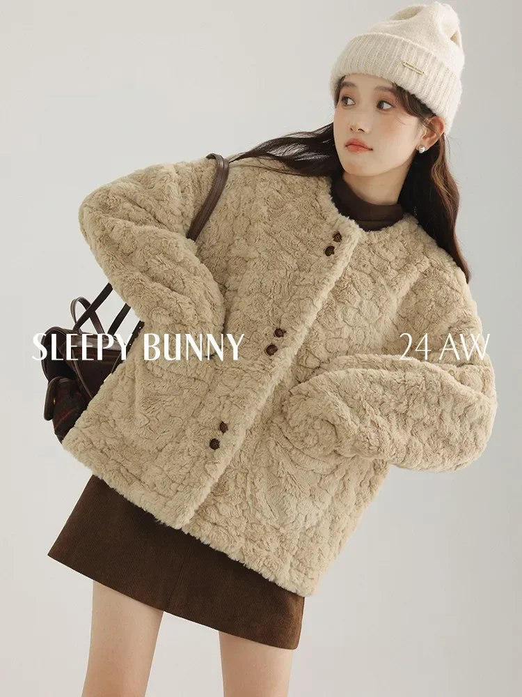 Fluffy Faux Fur Coat สําหรับผู้หญิงฤดูหนาว Warm หลวม Fit น่ารักรอบคอ Fuzzy Jacket Cozy High-End สไตล์สบายๆ Top