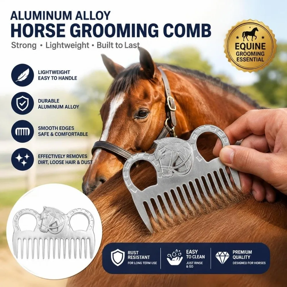 Metal Horse Hair Comb Silver Durable Metal Polishing Comb Polishing Technology Carved Handle Horse Mane Comb Farm Use