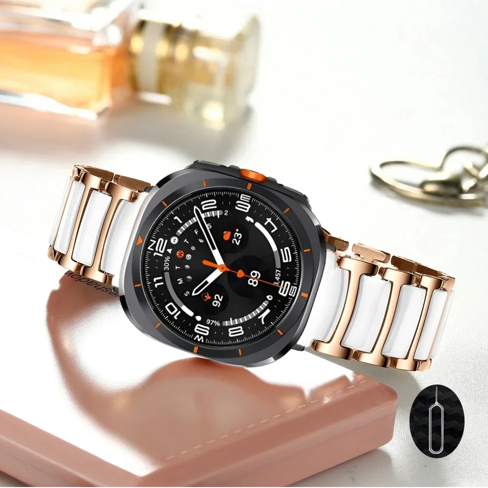 

Metal Stainless Steel Strap For Samsung Galaxy Watch Ultra 47mm Ceramic Luxury Bracelet Wristband For Galaxy Watch 7 Ultra Belt
