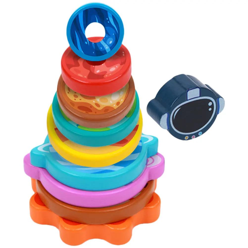 Wooden Stackable Planet Rings Toy for Kids – Educational Cognitive Game, Colorful Interactive Parent-Child Activity