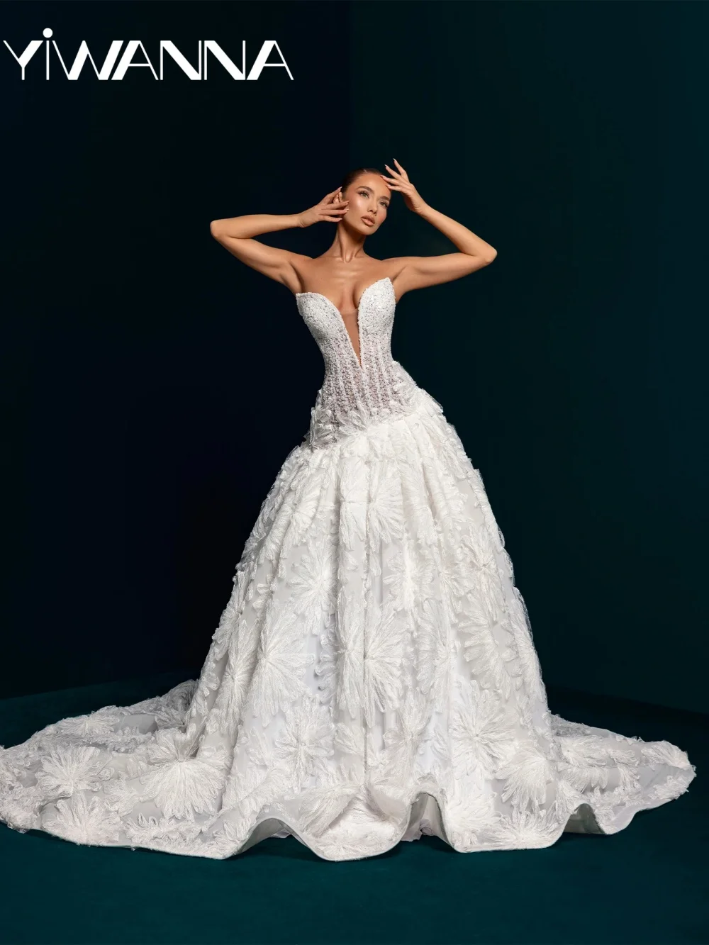 فستان زفاف مصنوع يدويًا ثلاثي الأبعاد مطرز بالزهور رائع عميق على شكل حرف v فستان زفاف الأميرة 2026 فساتين أنيقة مخصصة للعروس