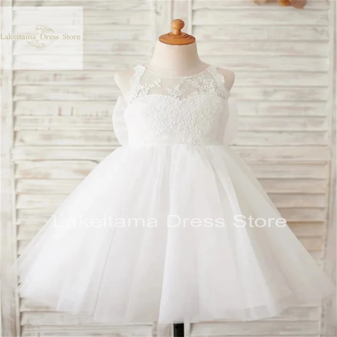 Holy Sleeveless Tulle Lace Printing Princess Ball First Communion Dresses Flower Girl Dress Kids Surprise Birthday Present