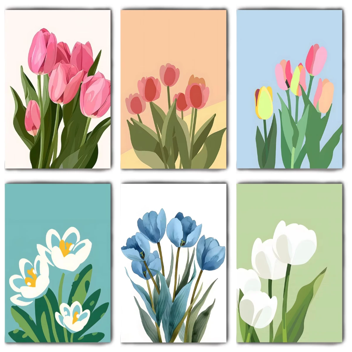 Digital Oil Painting Minimalist Modern Highly Decorative Fresh Color Tulip Flower For Modern Home Wall Art Decor Canvas Printing