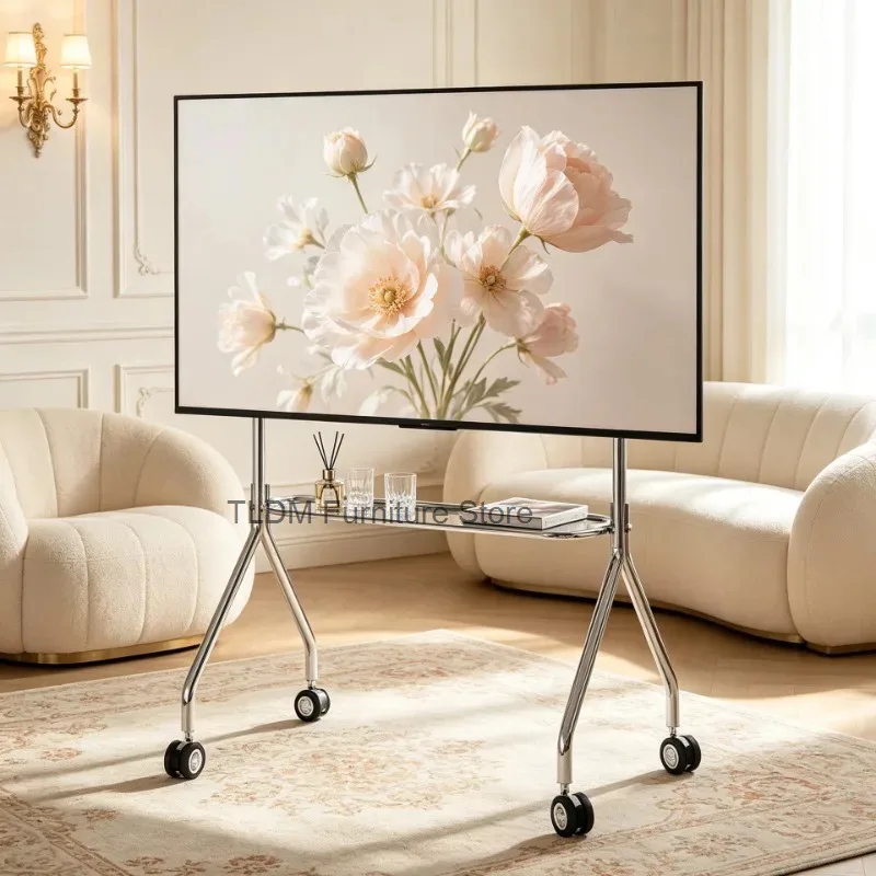 TVs, Mobile TV Stand Rolling Cart Fits 32-75 Stainless Inch Steel Storage Shelf, Max 80kg Load, No Wall Drill Needed, Easy Move