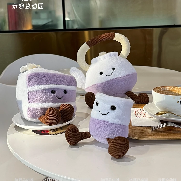 

Cute Teapot Cup Cake Stuffed Plush Toys Kawaii Taro Paste Purple Tea Seat Cartoon Dolls Soft Plush Gifts For Girl Room Decor
