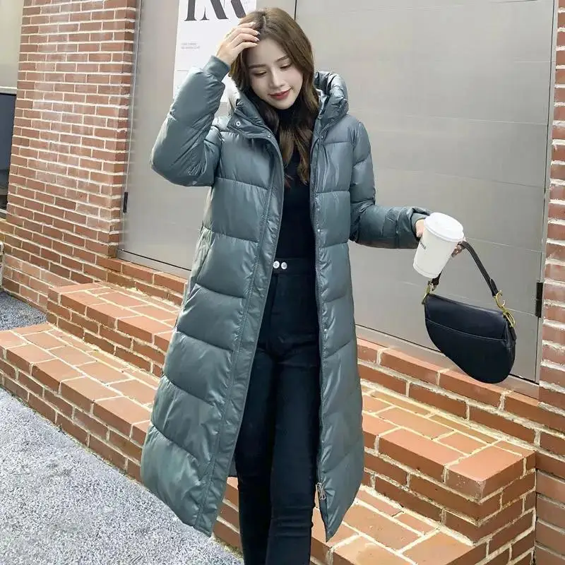 Cotton Padded Women's 2026 New Autumn and Winter Korean Version Fashionable Solid Color Simple Thick Long Over the Knee Cotton J