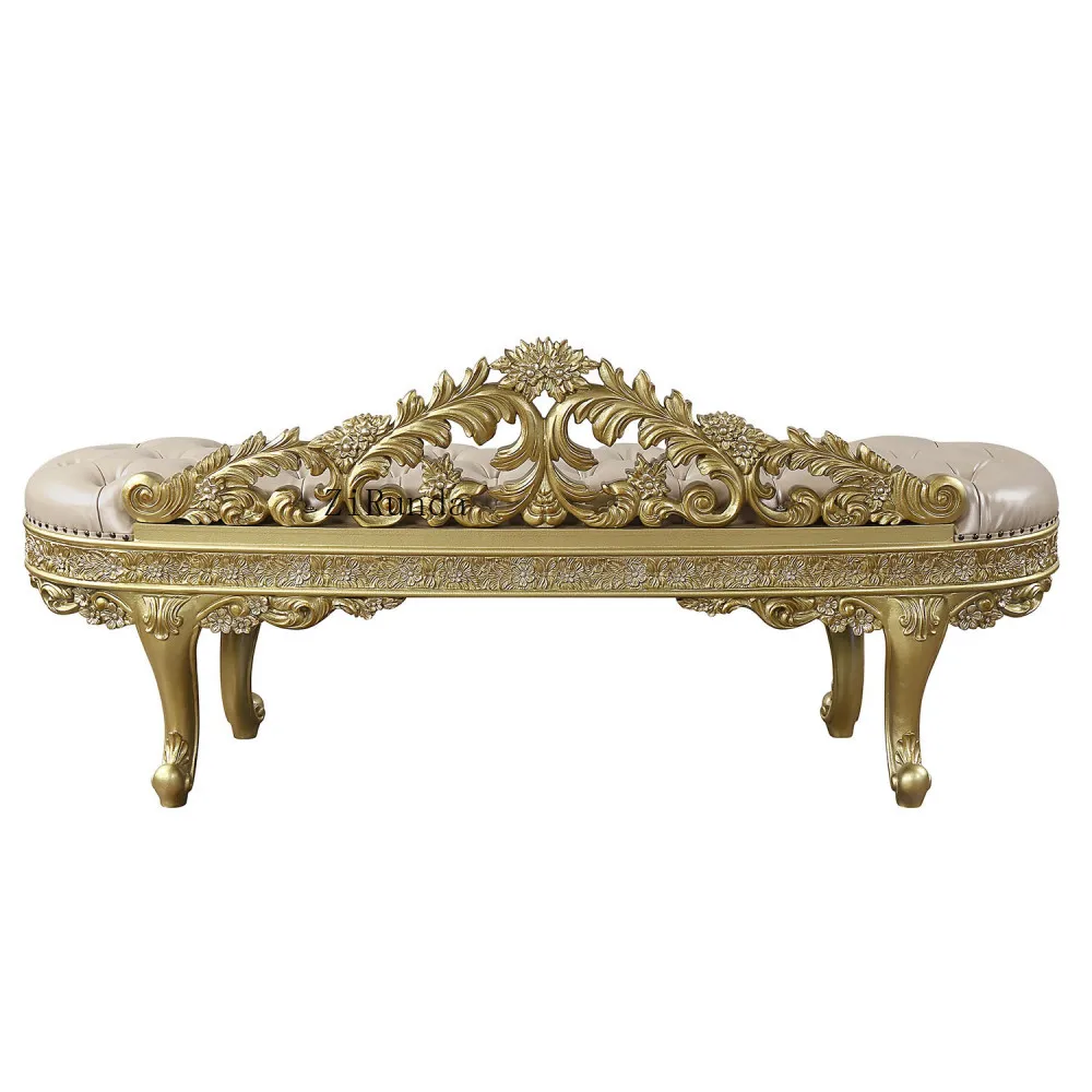 

Cabriole Light Gold Synthetic Leather & Gold Finish Bench