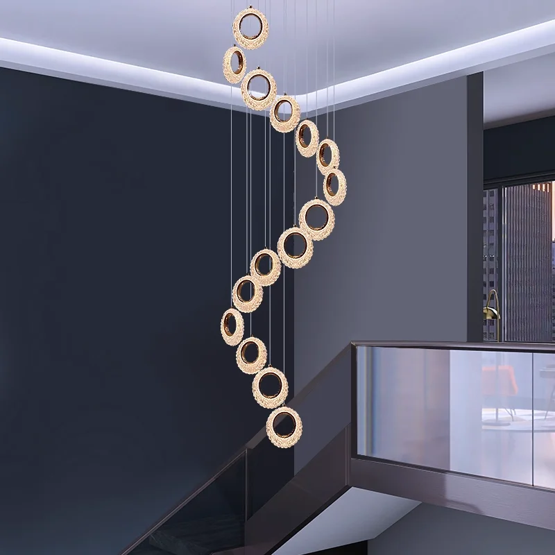 

Gold Crystal Italian Luxury Chandelier Pendant Light with Lampshade for Staircase Dining Room and Villa Home Appliance