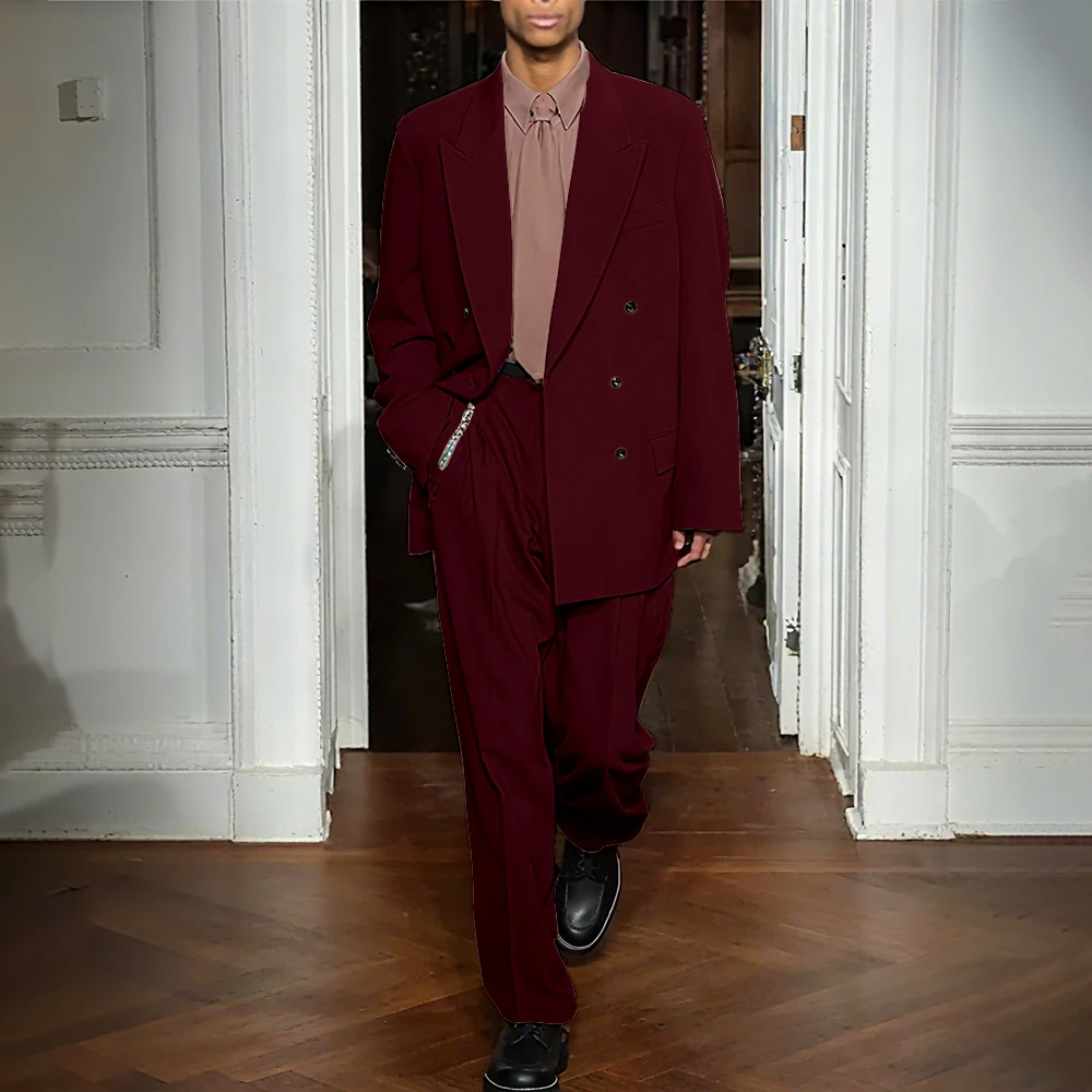 

Свободный повседневный мужской костюм, однотонный пиджак из двух предметов, брюки, классический пиджак с остроконечными лацканами, двубортный повседневная мужская одежда для выпускного вечера