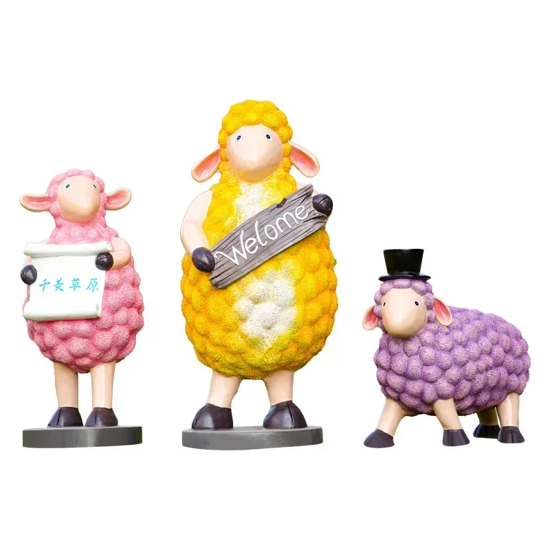 FRP outdoor cartoon sheep sculpture community kindergarten garden landscape colorful curly wool sheep sculpture decoration
