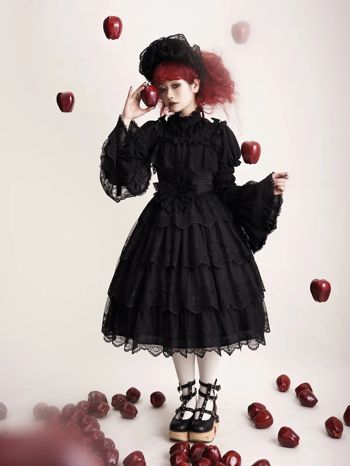 우아한 로리타 헤비 인더스트리 플레어 슬리브 패션 다용도 셔츠 봄 가을 소녀 스퀘어 칼라 연령 감소 JSK 드레스