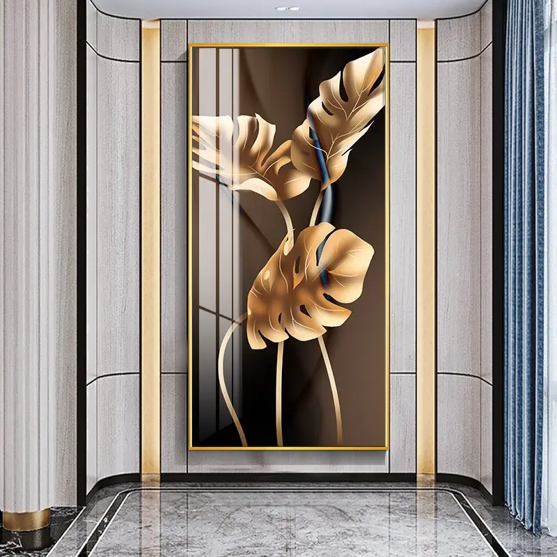 High End Flower Entrance Decoration Painting With Led Lights Modern Minimalist Corridor Corridor Crystal Porcelain Mural Lamps