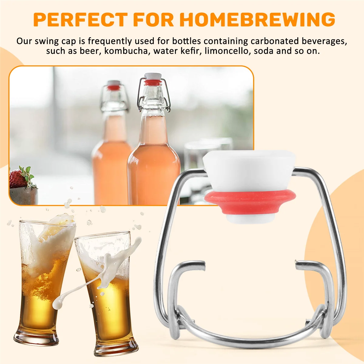 As novas tampas de garrafa de vidro com tampa oscilante para garrafa de cerveja estilo garrafa de cerveja, garrafas de refrigerante, fermentação caseira 10 peças